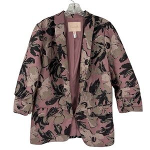 Anthropologie Hutch metallic floral textured blazer pink black & metallic silver